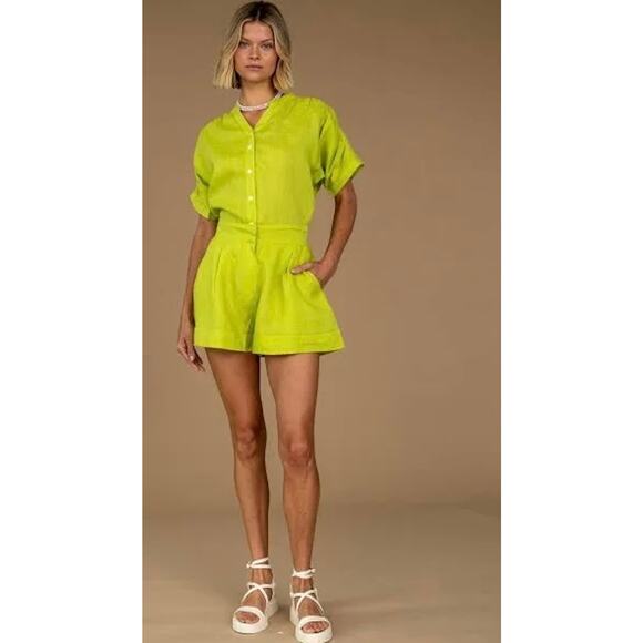 Olivia James The Label Sami Linen Cuffed Short in Pear Lime Green 1312121 XS NEW - Picture 2 of 7